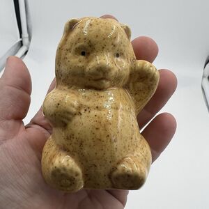 Rare Vintage Macrame Ceramic Bead Baby Bear Light Brown Figurine Stuffy Paw